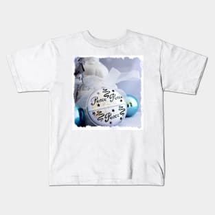 White Santa Claus & Silver Peace Christmas Ornaments on White Kids T-Shirt